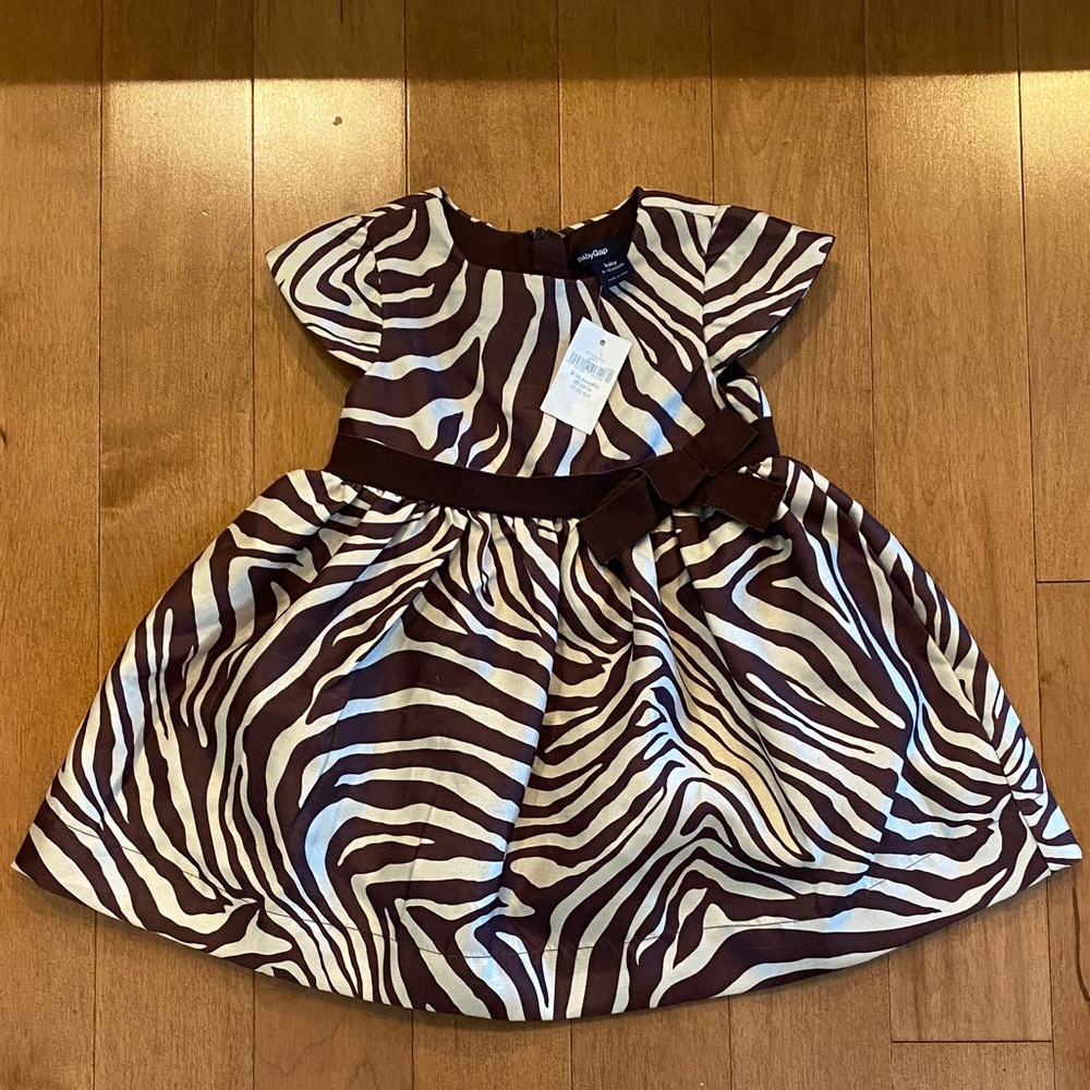 NWT GAP Brown and Cream Zebra Print Dress 6–12 months